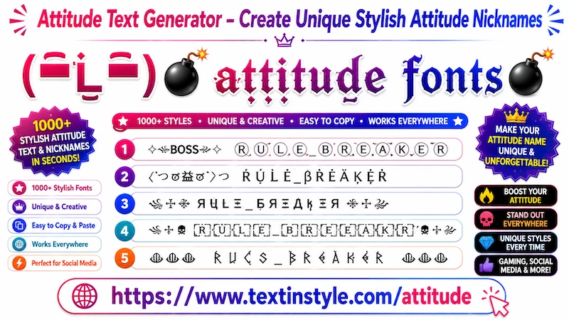 Attitude Text Generator – Copy Stylish Attitude Fonts & Cool Nicknames Text In Style