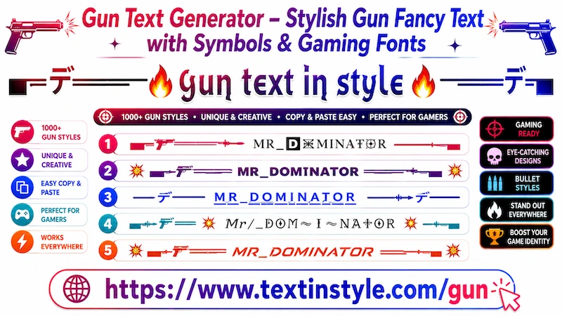 Gun Text Generator – Copy Stylish Gun Fancy Text with Symbols & Gaming Fonts